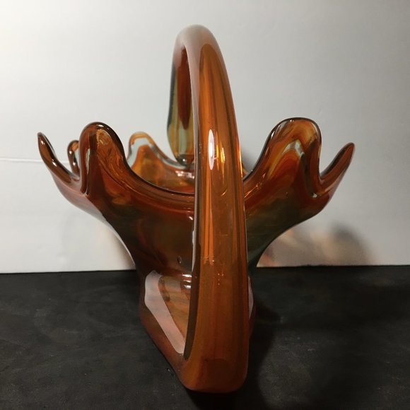 Vintage Sooner Orange Swirl Art Glass Candy Dish/Centerpiece/Decorative Bowl - Picture 7 of 16